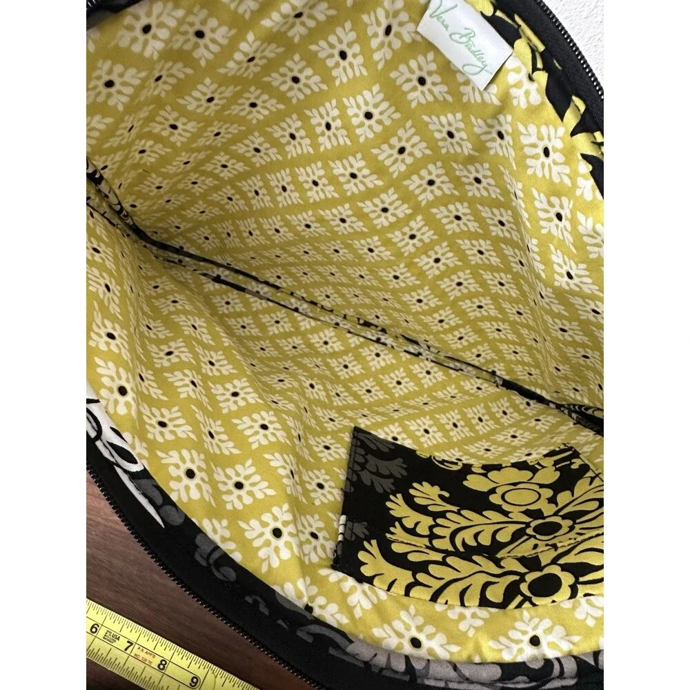 Vera Bradley Black Gray Yellow Baroque Quilted Printed Laptop Bag Zippers